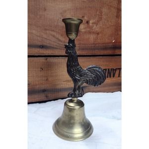 Vintage Decorative Brass Rooster Bell 6” With Candle Holder